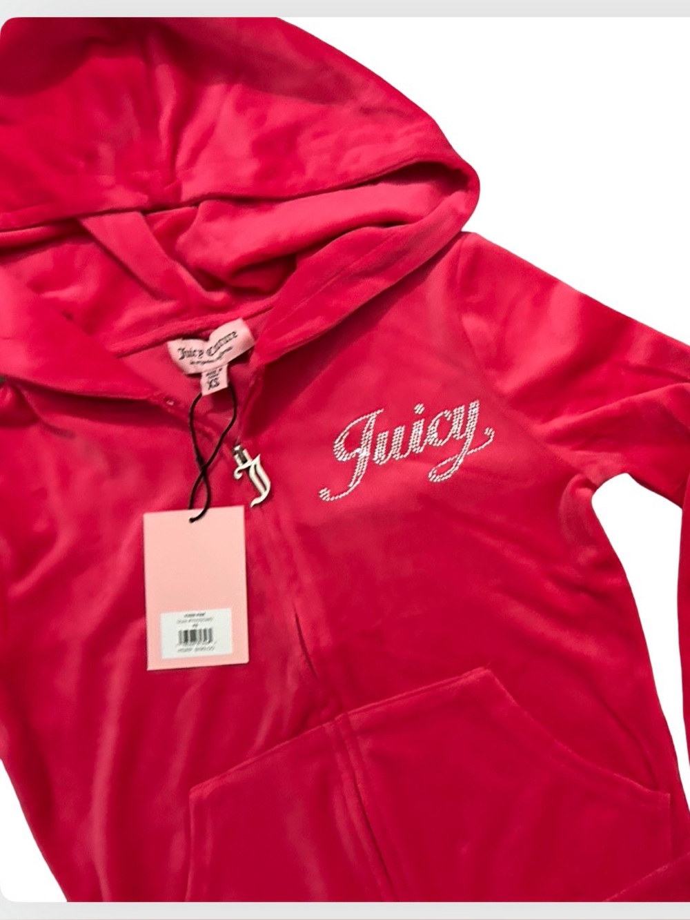 JUICY COUTURE VIXEN PINK BLING RHINESTONE SCRIPT VELOUR TRACKSUIT SWEATSUIT NWT - Picture 5 of 12